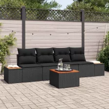  vidaXL Kerti Kanapé Szett párnával tárolóval 5 pcs Fekete Poli rattan