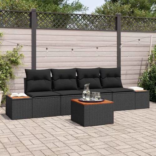 vidaXL Kerti Kanapé Szett párnával tárolóval 5 pcs Fekete Poli rattan
