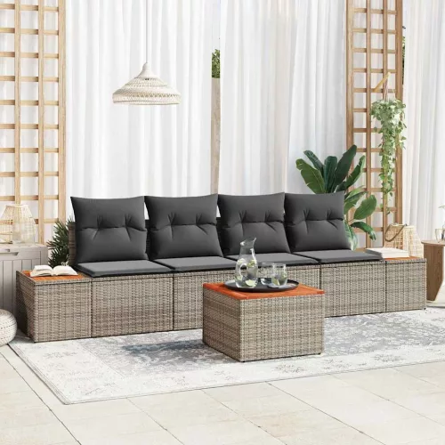 vidaXL Kerti Kanapé Szett párnával tárolóval 5 pcs Szürke Poli rattan