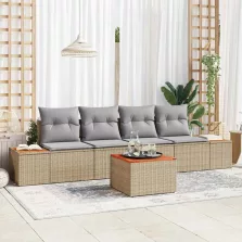  vidaXL Kerti Kanapé Szett párnával tárolóval 5 pcs Bézs Poli rattan