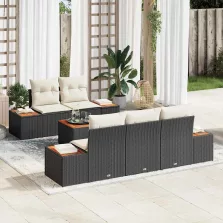  vidaXL Kerti Kanapé Szett párnával tárolóval 6 pcs Fekete Poli rattan
