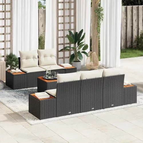 vidaXL Kerti Kanapé Szett párnával tárolóval 6 pcs Fekete Poli rattan