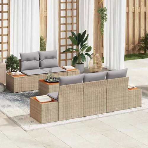 vidaXL Kerti Kanapé Szett párnával tárolóval 6 pcs Bézs Poli rattan