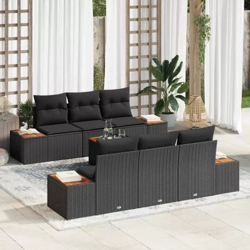 vidaXL Kerti Kanapé Szett párnával tárolóval 7 pcs Fekete Poli rattan