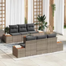   vidaXL Kerti Kanapé Szett párnával tárolóval 7 pcs Szürke Poli rattan