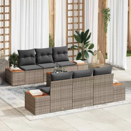 vidaXL Kerti Kanapé Szett párnával tárolóval 7 pcs Szürke Poli rattan
