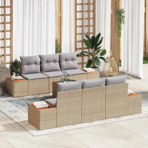 vidaXL Kerti Kanapé Szett párnával tárolóval 7 pcs Bézs Poli rattan