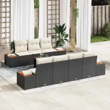   vidaXL Kerti Kanapé Szett párnával tárolóval 8 pcs Fekete Poli rattan