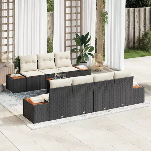 vidaXL Kerti Kanapé Szett párnával tárolóval 8 pcs Fekete Poli rattan