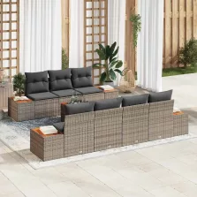   vidaXL Kerti Kanapé Szett párnával tárolóval 8 pcs Szürke Poli rattan
