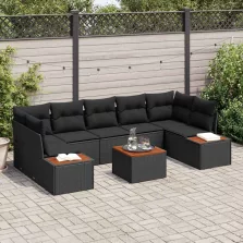   vidaXL Kerti Kanapé Szett párnával tárolóval 8 pcs Fekete Poli rattan
