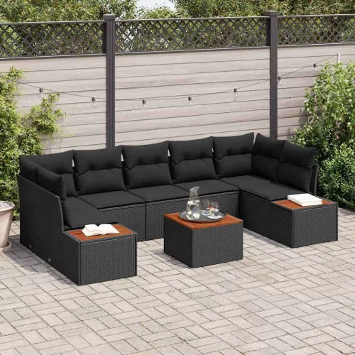 vidaXL Kerti Kanapé Szett párnával tárolóval 8 pcs Fekete Poli rattan