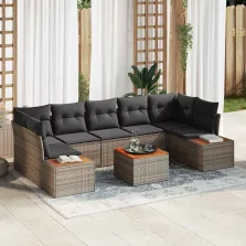   vidaXL Kerti Kanapé Szett párnával tárolóval 8 pcs Szürke Poli rattan