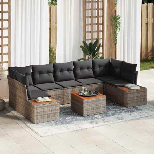 vidaXL Kerti Kanapé Szett párnával tárolóval 8 pcs Szürke Poli rattan