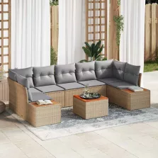   vidaXL Kerti Kanapé Szett párnával tárolóval 8 pcs Bézs Poli rattan