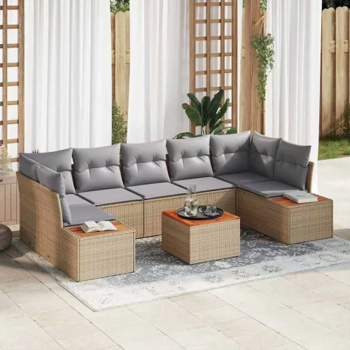 vidaXL Kerti Kanapé Szett párnával tárolóval 8 pcs Bézs Poli rattan