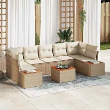   vidaXL Kerti Kanapé Szett párnával tárolóval 8 pcs Bézs Poli rattan