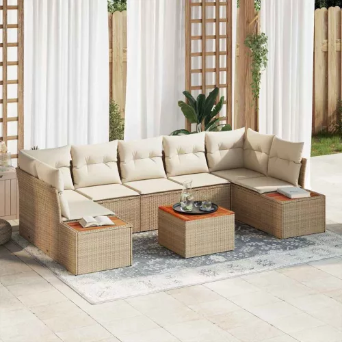 vidaXL Kerti Kanapé Szett párnával tárolóval 8 pcs Bézs Poli rattan
