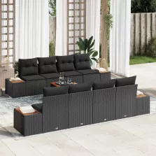   vidaXL Kerti Kanapé Szett párnával tárolóval 9 pcs Fekete Poli rattan