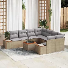   vidaXL Kerti Kanapé Szett párnával tárolóval 9 pcs Bézs Poli rattan