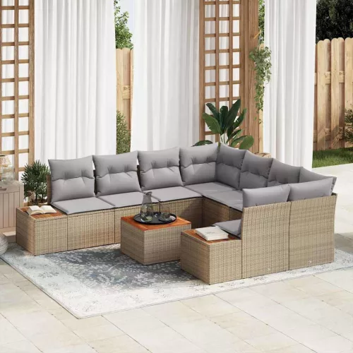 vidaXL Kerti Kanapé Szett párnával tárolóval 9 pcs Bézs Poli rattan