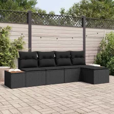   vidaXL Kerti Kanapé Szett 5 pcs Fekete 184 x 62 x 85 cm Poli rattan