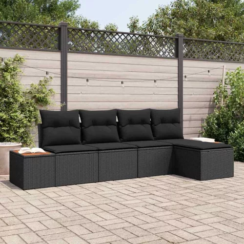 vidaXL Kerti Kanapé Szett 5 pcs Fekete 184 x 62 x 85 cm Poli rattan