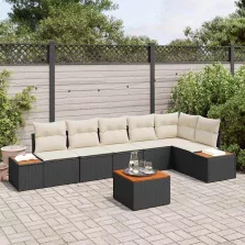  vidaXL Kerti Kanapé Szett 7 pcs Fekete és krémszínű 319 x 154 x 85 cm