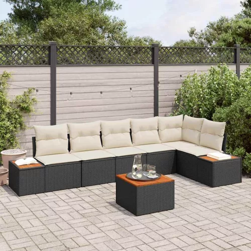 vidaXL Kerti Kanapé Szett 7 pcs Fekete és krémszínű 319 x 154 x 85 cm