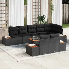   vidaXL Kerti Kanapé Szett párnával tárolóval 8 pcs Fekete Polyrattan