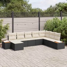   vidaXL Kerti Kanapé Szett 8 pcs Fekete és krémszínű 319 x 209 x 85 cm