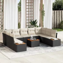   vidaXL Kerti Kanapé Szett 6 pcs Fekete és krémszínű 289 x 209 x 85 cm