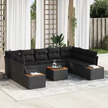   vidaXL Kerti Kanapé Szett párnával tárolóval 5 pcs Fekete Polyrattan