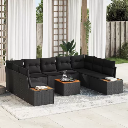 vidaXL Kerti Kanapé Szett párnával tárolóval 5 pcs Fekete Polyrattan