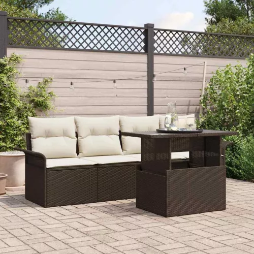 vidaXL Kerti Kanapé Szett párnával tárolóval 5 pcs Barna Poli rattan