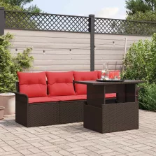   vidaXL Kerti Kanapé Szett párnával tárolóval 5 pcs Barna Poli rattan