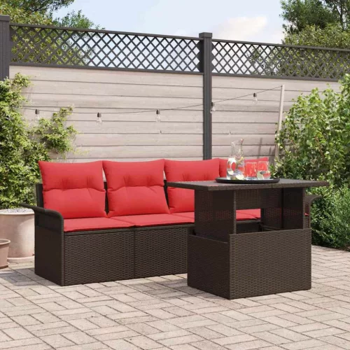 vidaXL Kerti Kanapé Szett párnával tárolóval 5 pcs Barna Poli rattan