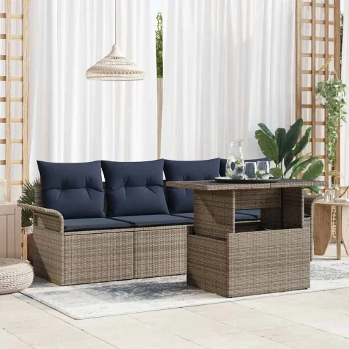 vidaXL Kerti Kanapé Szett párnával tárolóval 5 pcs Szürke Poli rattan