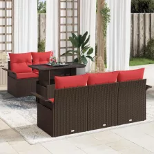   vidaXL Kerti Kanapé Szett párnával tárolóval 6 pcs Barna Poly Rattan