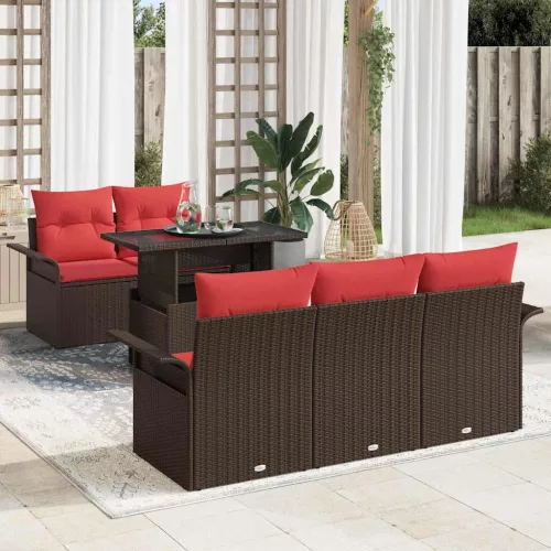 vidaXL Kerti Kanapé Szett párnával tárolóval 6 pcs Barna Poly Rattan