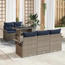  vidaXL Kerti Kanapé Szett párnával tárolóval 6 pcs Szürke Poly Rattan