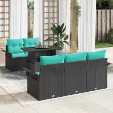   vidaXL Kerti Kanapé Szett párnával tárolóval 6 pcs Fekete Poly Rattan