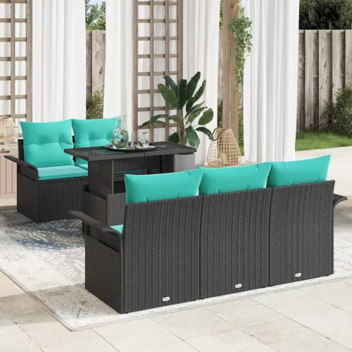 vidaXL Kerti Kanapé Szett párnával tárolóval 6 pcs Fekete Poly Rattan