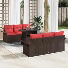   vidaXL Kerti Kanapé Szett párnával tárolóval 7 pcs Barna Poly Rattan