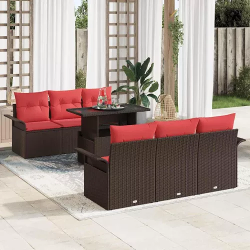 vidaXL Kerti Kanapé Szett párnával tárolóval 7 pcs Barna Poly Rattan
