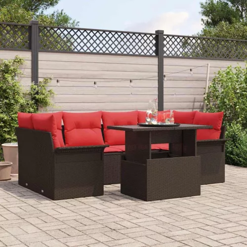 vidaXL Kerti Kanapé Szett párnával tárolóval 7 pcs Barna Poly Rattan