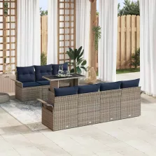   vidaXL Kerti Kanapé Szett párnával tárolóval 8 pcs Szürke Poly Rattan