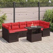   vidaXL Kerti Kanapé Szett párnával tárolóval 8 pcs Barna Poly Rattan