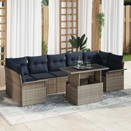 vidaXL Kerti Kanapé Szett párnával tárolóval 8 pcs Szürke Poly Rattan