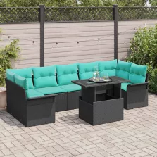   vidaXL Kerti Kanapé Szett párnával tárolóval 8 pcs Fekete Poly Rattan